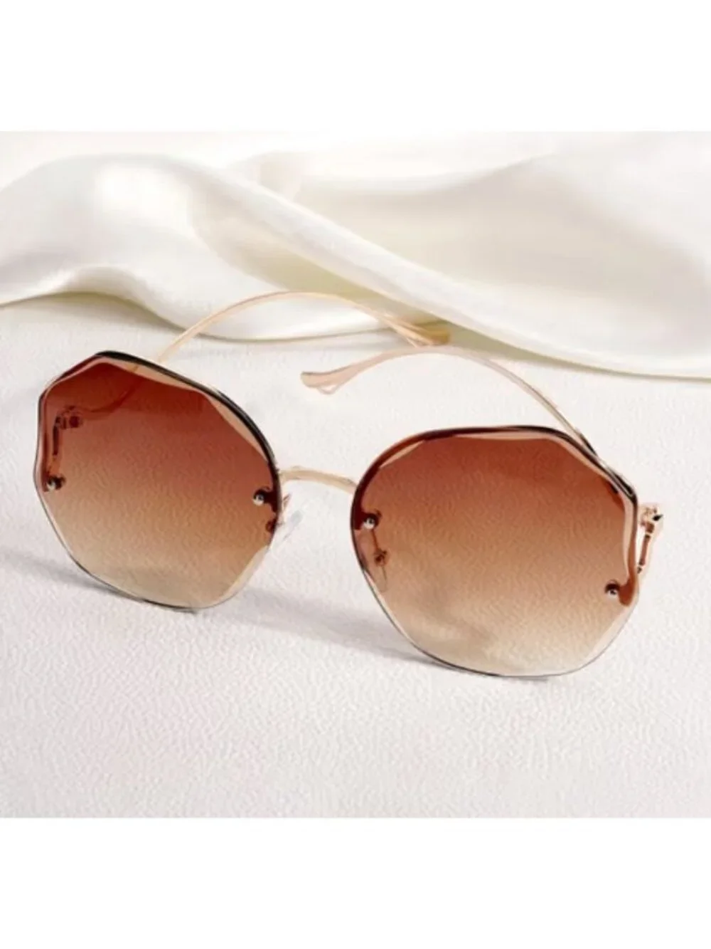 Brown Gradient Oversized Octagonal Sunglasses With Gold Frame